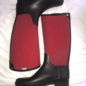 Red Zip Hunter Rain Boots